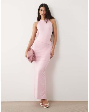 Aria Cove Vestito Lungo Sinuoso A Doppio Strato Con Scollo Alto E Schiena Scoperta - Rosa