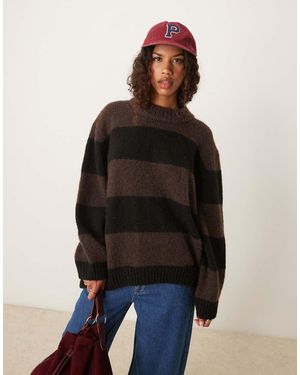ASOS Jersey A Rayas Marrones Extragrande Con Cuello Redondo De -Verde - Negro