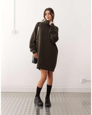 Weekday Turtle Neck Knitted Mini Jumper Dress - Natural