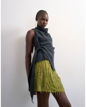 TOPSHOP Heavy Beaded Mini Skirt - Green