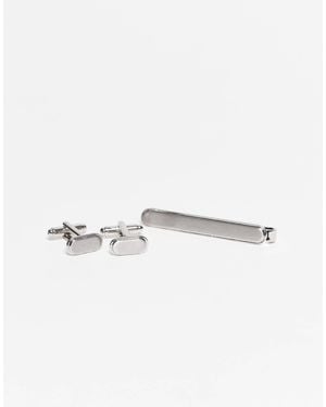 ASOS Oval Shape Tie Bar & Cufflink Pack - Metallic