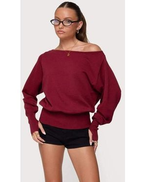 Edikted Off Shoulder Oversized Jumper - Red