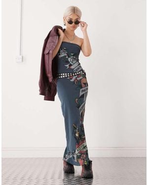 Ed Hardy Slogan Bandeau Dress - Blue