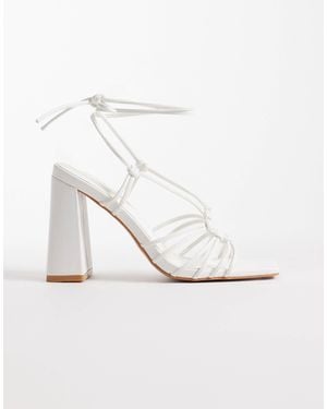 Public Desire Misty Tie Leg Block Heeled Sandals - White