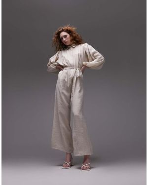 TOPSHOP Tuta Jumpsuit Color Sabbia Con Laccio E Bottone - Grigio