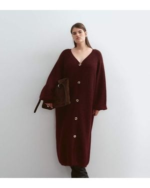 ARRANGE Curve Alpaca Knit Balloon Sleeve Button Through Maxi Dress - Brown