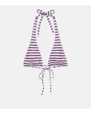 Pull&Bear – gestreiftes bikinioberteil - Weiß