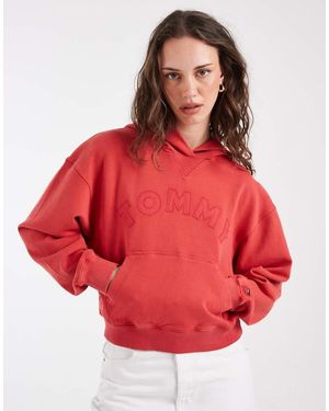 Tommy Hilfiger Sudadera Con Capucha Corta Y Holgada Con Logo Varsity En Rojo
