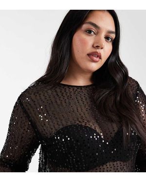 Pieces Plus Pieces Curve Long Sleeve Sequin Top - Black