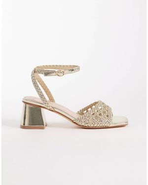 London Rebel Anita Block Heeled Woven Sandals - White