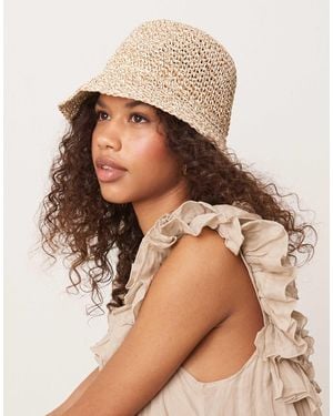 ASOS Straw Packable Mix Knit Crochet Bucket Hat - Brown
