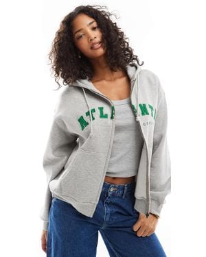 Daisy Street Oversized Hoodie With Atlanta Graphic - Gray