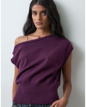 Miss Selfridge Top A Maglia Con Spalle Scoperte - Viola