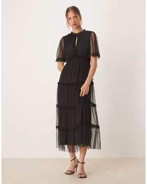 ANAYA Short Sleeve Frill Midaxi Dress - Natural