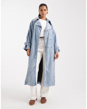 HUGO Hugo Garena Oversized Hairy Denim Trench Coat - Blue