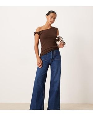 ASOS Asos Design Petite High Waist Wide Leg Jeans With Front Pockets - Blue