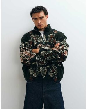 ASOS Chaqueta Relajada Con Cremallera Y Forro Borg Con Estampado Tapestry En Verde