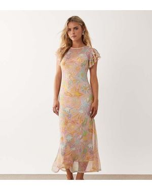 Never Fully Dressed Petite Frida Mesh Frill Sleeve Maxi Dress - Natural
