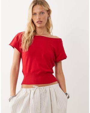 Mango Teen Cinched Waist Short Sleeve Knitted Top - Red