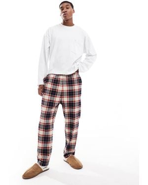 Jack & Jones Brushed Check Pyjama Bottoms - White