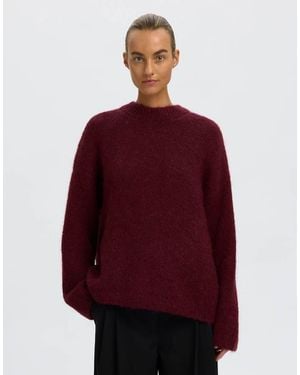 SELECTED Gabriella Oversized Ribbed Wool Blend Crew Neck Jumper - Red