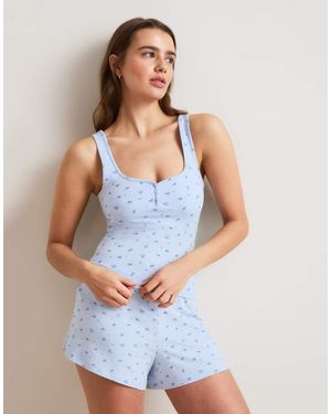 Tala Soft Lounge Square Neck Button Placket Pyjama Tank Top - Blue