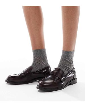 SEQWL Wide Fit Mocasines Burdeos Clásicos Cadilliac De -Rojo - Marrón