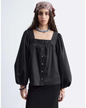 & Other Stories Square Neck Button Through Blouse - Black