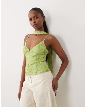 ASOS – camisole-oberteil aus bedrucktem netzstoff - Grün