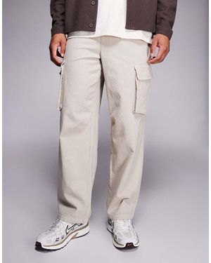 River Island Linen Cargo Trousers - Natural
