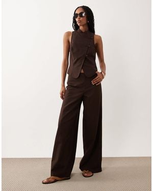 ASOS Linen Blend Tie Detail Low Rise Trouser - Brown