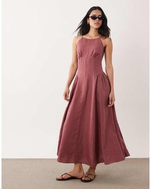 Abercrombie & Fitch High Neck Midi Dress With Dipped Waist - Red