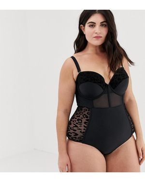 Lost Ink Plus Size Corset Style Swimsuit - Black