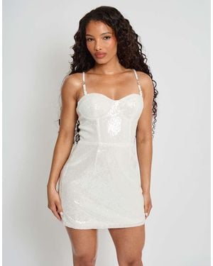 Public Desire Diamante Strap Detail Sequin Mini Dress - White