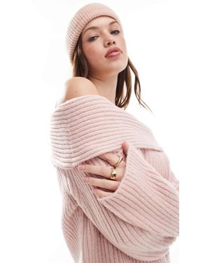 New Look Ribbed Bardot Jumper - Pink
