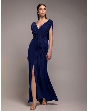 Goddiva Vestido Largo Drapeado De Corte Sirena Con Escote Desbocado De - Azul