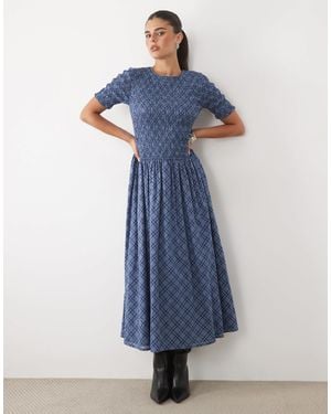 Nobody's Child Shay Cotton Shirred Puff Sleeve Midi Dress - Blue