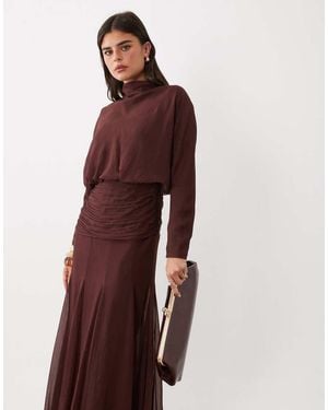 ASOS Chiffon Shirred Waist Panel Godet Maxi Dress - Purple