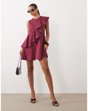Y.A.S Asymmetric Frill Mini Dress - Red