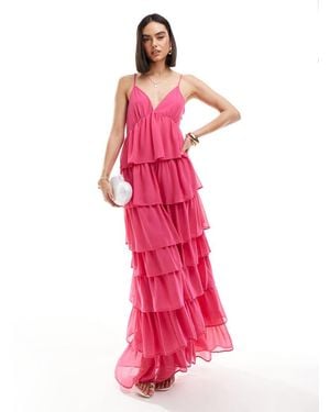 Vila Maxi Cami Jurk Met Ruches En Stroken - Roze
