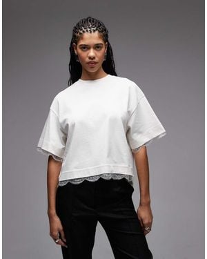 AllSaints Nia Lace Trim Crop T-Shirt - Grey