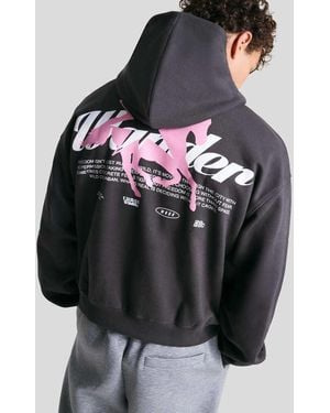 Bershka Printed Hoodie - Black