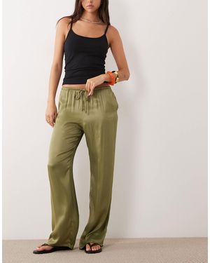 ASOS Satin Wide Leg Pull On Trouser - Green