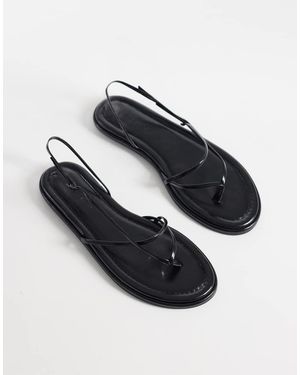 ASOS Sandalias De Dedo Negras Planas Con Diseño De Tiras Freya De - Azul