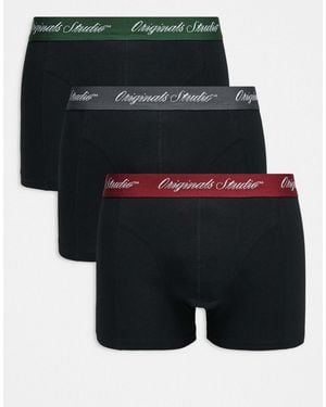 Jack & Jones 3 Pack Trunks With Script Logo Waistband - Black