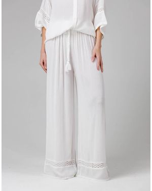 French Connection Crinkle Trim Elasticated Drawstring Waist Wide Leg Trousers - White