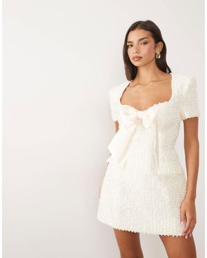 ASOS Bouclé Structured Mini Dress With Bow Detail - White