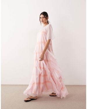 ARRANGE Layered Ruffle Down Tiered Maxi Dress - Pink