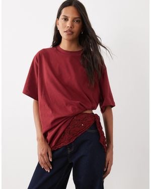 ASOS Short Sleeve Oversized Top With Lace Bandana - Red