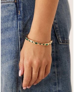 ASOS Pulsera Dorada Rígida Con Piedras Verdes De - Azul